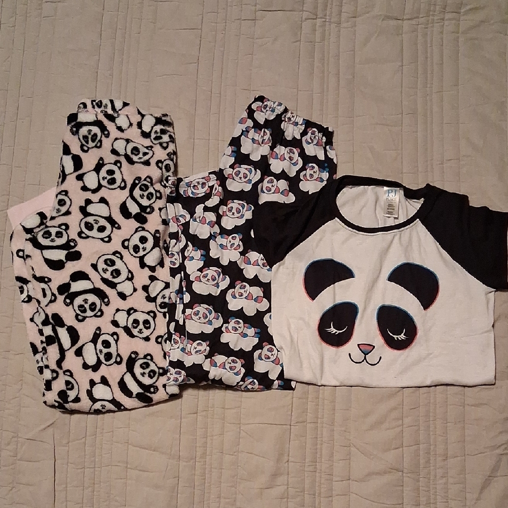 Girls Xl Place Kids Panda Pajama Set - Black and White